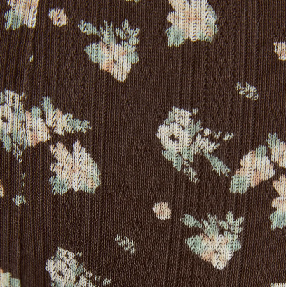 Culotte Triangle Brésilienne en Pointelle - Marron Floral