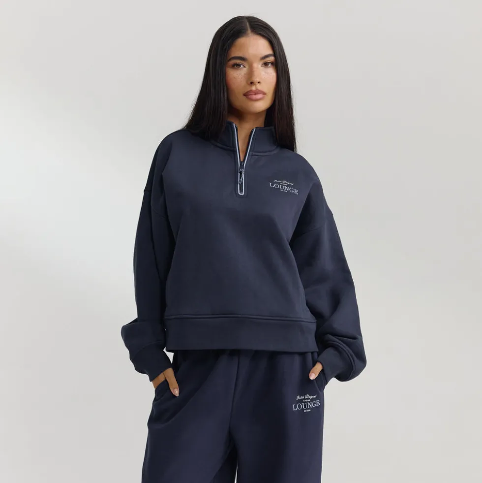 Pull avec Quart de Zip - Bleu Foncé